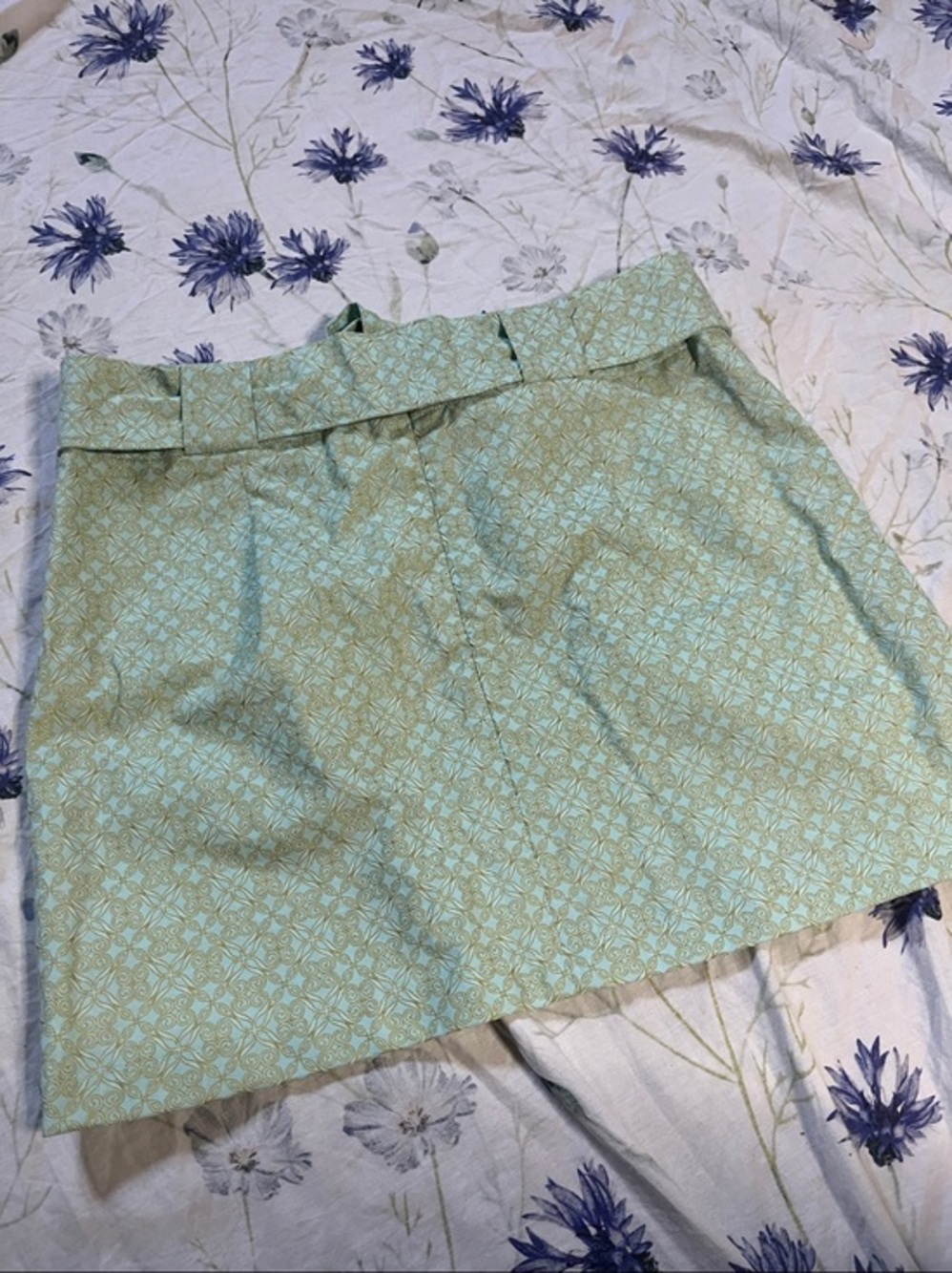 Handmade Mint Green Geometric Tie Waist Mini Skirt Y2K Cottagecore Size XS - Picture 5 of 6